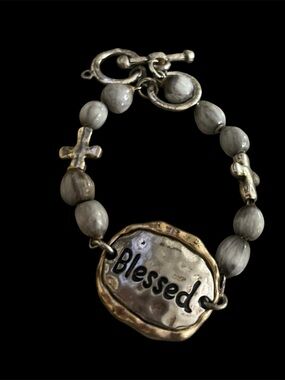 NNW Blessed JOB Bead Bracelet with Cross Accents - Gray